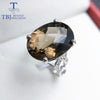 TBJ, Big Gemstone Ring ,12*16 mm 11ct natural smoky quartz in 925 sterling silver gemstone jewelry for women with gift box