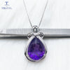 TBJ,Big Gemstone amethyst pear 15*20mm 7.2ct pendant necklace with chains in 925 sterling silver fine jewelry with gift box