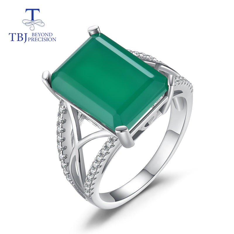 TBJ,Big gemstone Ring with natural green agate in 925 sterling silver grace and nobility gemstone jewelry for women ladies gift