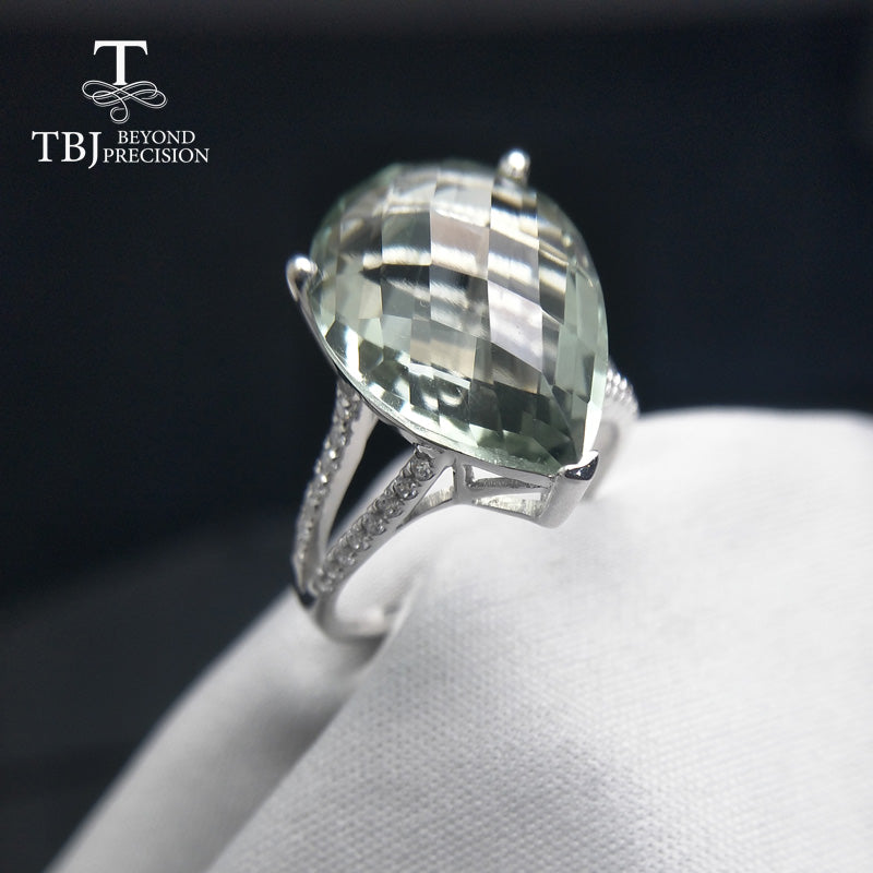 TBJ,Big natural 7ct green amethyst checkerboard cutting Ring in 925 sterling silver gemstone jewelry for girls with gift box