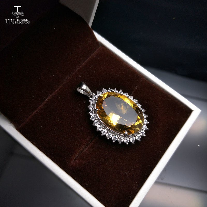 TBJ,Big natural Brazil Citrine Gemstone pendant diana design in silver for engagement wedding anniversary gift with jewelry box