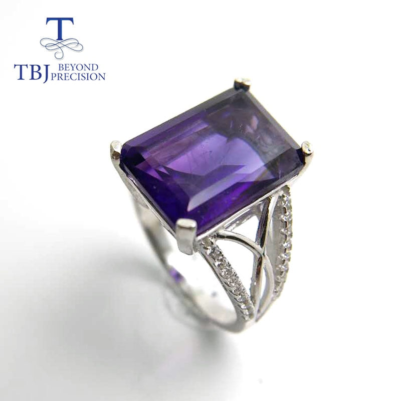 TBJ,Big size natural amethyst ring,oct10*14 8ct up amethyst gemstone ring in 925 sterling silver gemstone jewelry for women