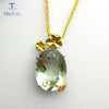 TBJ, Big size pendant with natural green amethyst in 925 sterling silver white and yellow gold color elegant necklace for women