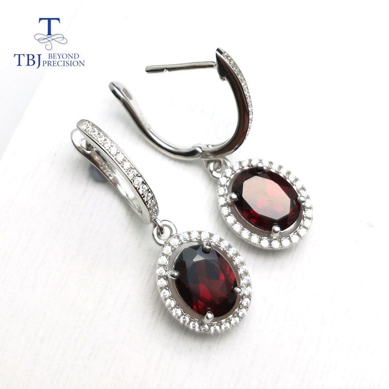 TBJ,Brand Design Elegant clasp drop earring with excellent red garnet in 925 silver yellow gold color female jewelry with box