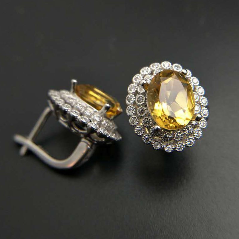 TBJ,Clasp earring with natural good color citrine in 925 sterling silver jewelry,natural gemstone earring,classic design