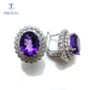 TBJ,Classic diana clasp earrings with natural amethyst in 925 sterling silver earrings for women deep and light color selection