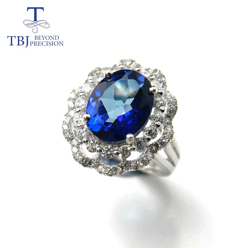 TBJ,Classic dianna Ring with deep blue topaz women ring in 925 silver gemstone jewelry simple and elegant gemstone ring