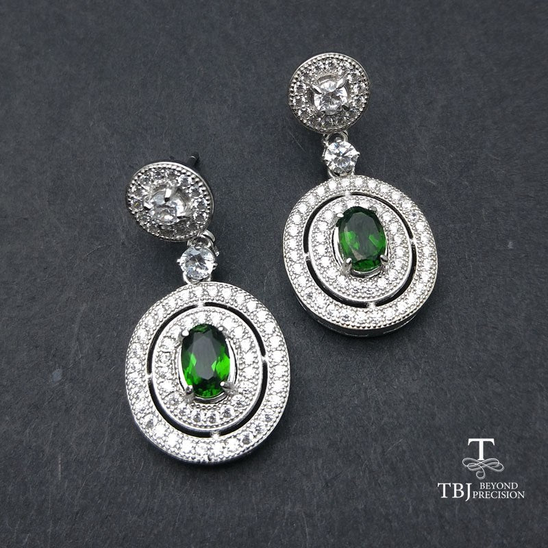 TBJ,Classic luxury gemstone earring for party with natural green color chrome diopside in 925 sterling silver for lady with box