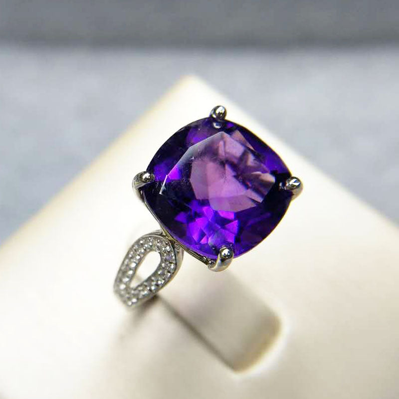 TBJ ,Classic ring design with 100% Natural Big Cushion shape Amethyst Ring in 925 sterling silver gemstone jewelry for women,