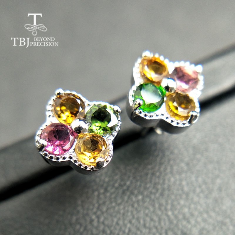 TBJ,Cute small romantic natural tourmaline earring in 925 sterling silver for women fine jewelry for anniversary with gift box