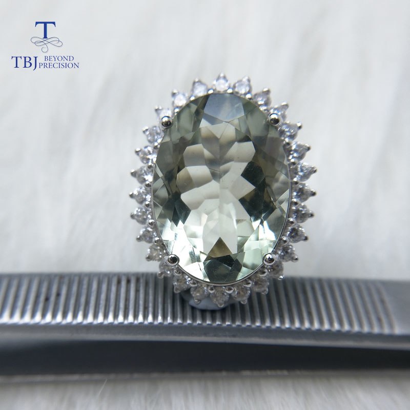 TBJ,Diana's ring, Big 11ct green amethyst Ring,gemstone ring in 925 sterling silver gemstone jewelry for girls with gift box