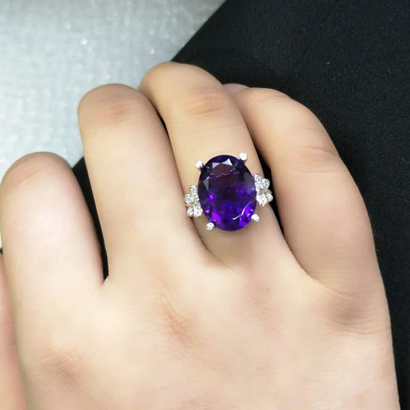 TBJ,Elegant Big 11ct Amethyst Oval 12*16mm Silver Ring,100% natural african amethyst 925 Solid siver Ring with gift box