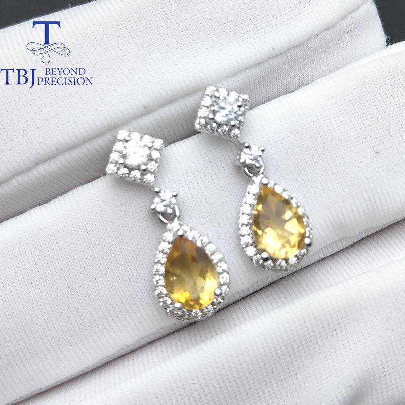 TBJ,Elegant earring with natural citrine pear 5*7mm gemstone earring in 925 sterling silver for girls with gift box