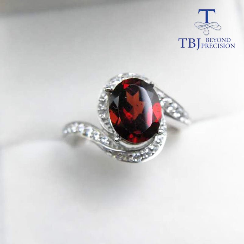 TBJ,High quality Solid Silver Ring with natural garnet gemstone in 925 sterling silver gemstone jewelry for lady with gift box