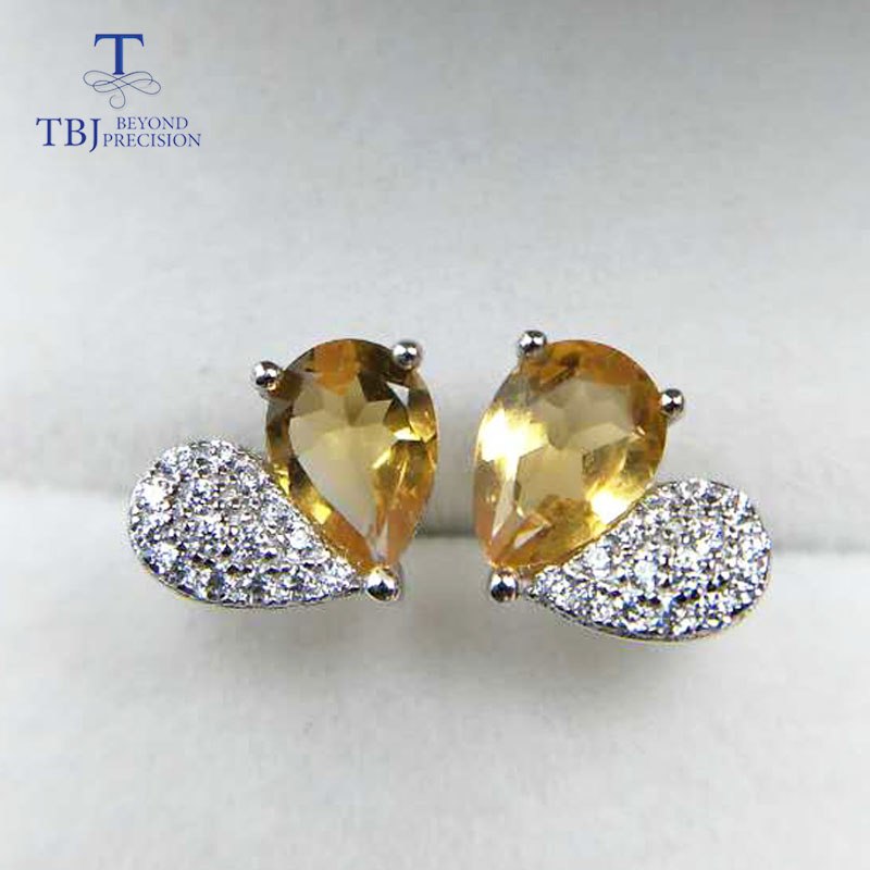 TBJ,Lovely Heart shape earring with nautral citrine pe5*7mm ,1ct up citrine gemstone earring for girls with gift box