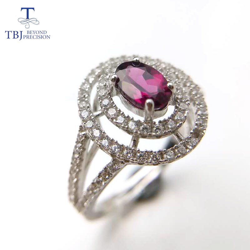 TBJ, Natural 0.5ct rhodolite garnet gemstone Ring ,classic and elegant design Ring in 925 sterling silver for girls with box