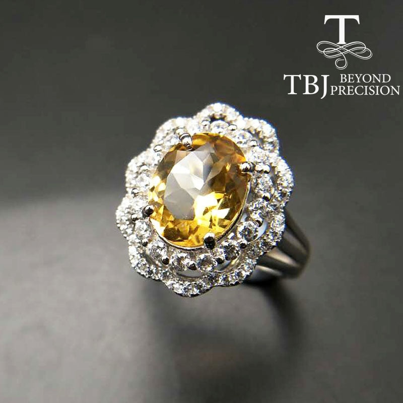 TBJ,Natural Brazil Citrine oval cut 8*10mm gemstone solid ring in 925 sterling silver gemstone jewelry for lady with gift box