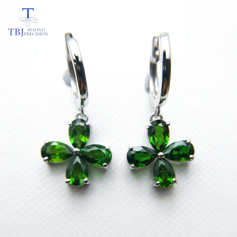 TBJ, Natural Multi Tourmaline diopside flower gemstone clasp earring in 925 sterling silver fine jewelry for girls best gift