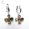 TBJ, Natural Multi Tourmaline diopside flower gemstone clasp earring in 925 sterling silver fine jewelry for girls best gift