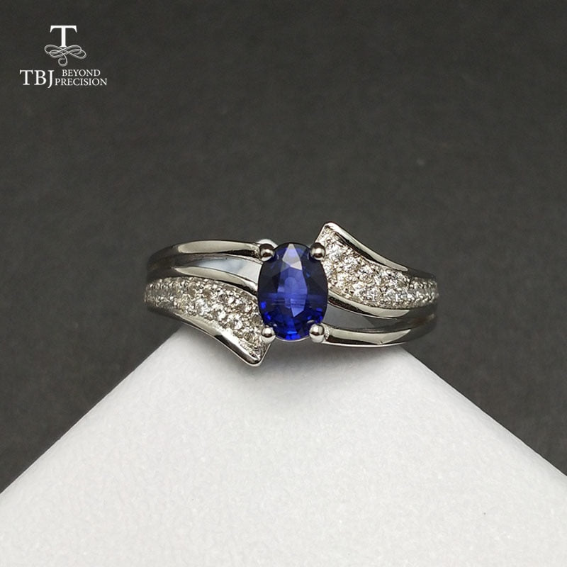 TBJ, Natural blue Sapphire oval cut 4*6mm 0.5ct gemstone Ring ,classic design and good making Ring in 925 sterling silver