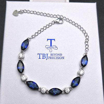 TBJ,Natural coated deep blue topaz bracelet in 925 sterling silver shiny jewelry for girls women as birthd anniversary gift