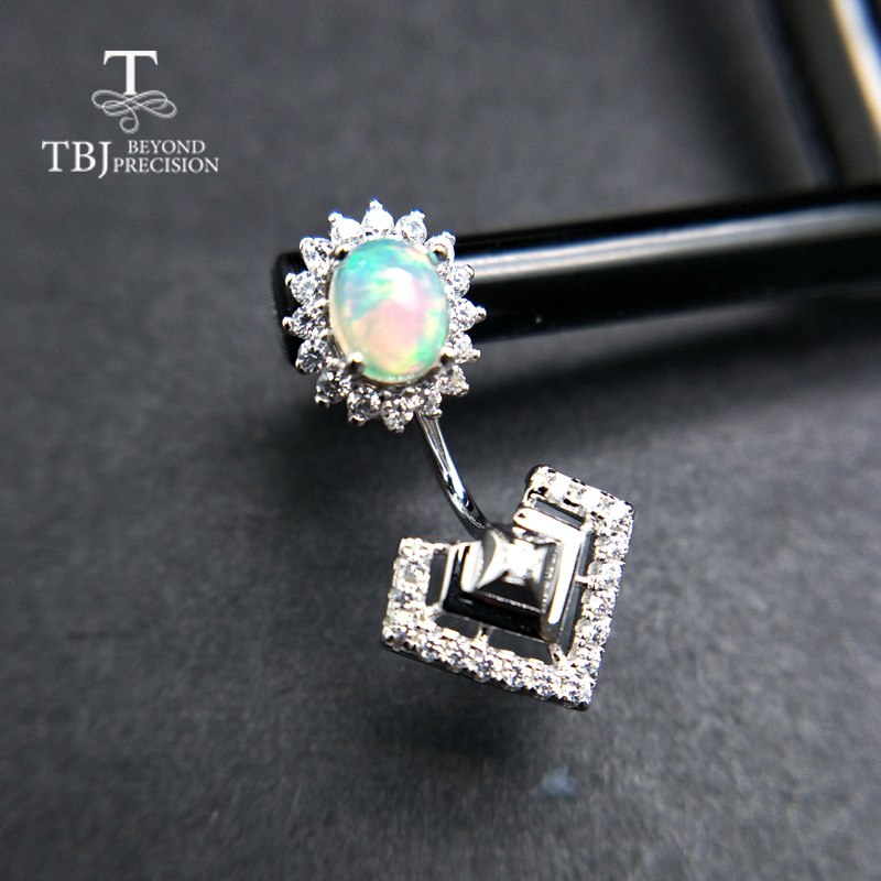 TBJ,Natural colorful ehiopian opal unique two design earring studs 925 sterling silver gemstone jewelry for girls with gift box