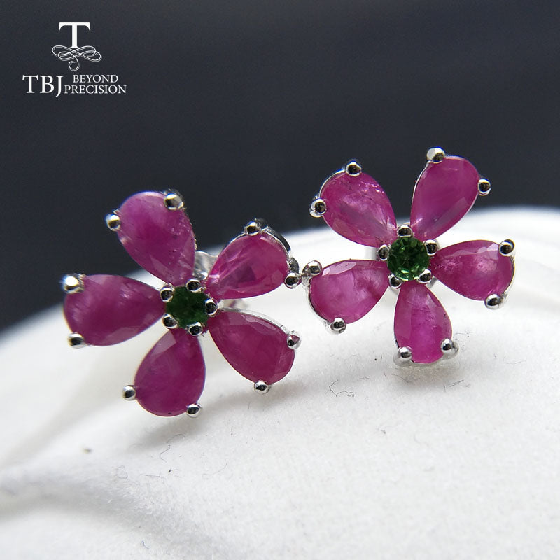 TBJ,Natural ruby earring in 925 sterling silver simple flower earring for women as anniversary birthd valentines gift with box