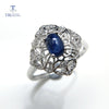 TBJ,Natural sapphire oval 4*6mm 0.5ct gemstone flower Ring in 925 sterling silver fine jewelry for lady & women with gift box