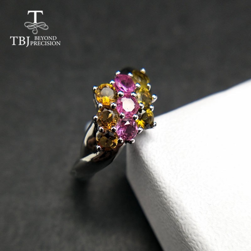 TBJ,Natural simple Comfortable Finger tourmaline gemstone ring in 925 sterling silver gemstone jewelry ,for women with gift box