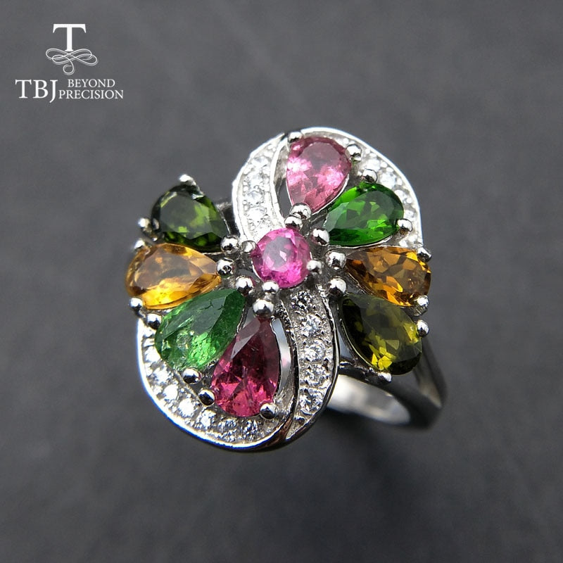 TBJ,Natural tourmaline gemstone ring in 925 sterling silver gemstone jewelry ,tourmaline gemstone ring for women with gift box
