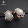 TBJ ,Natural white colorful ehiopian opal oval cut 8*10mm earring studs in 925 sterling silver gemstone jewelry with gift box