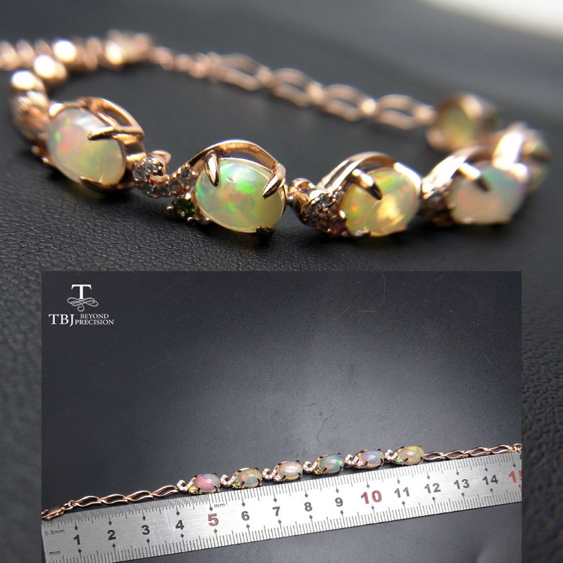 TBJ,Nautral 6ct top quality ethiopian opal gemstone bracelet in 925 sterling silver gemstone jewelry for girls with jewelry box