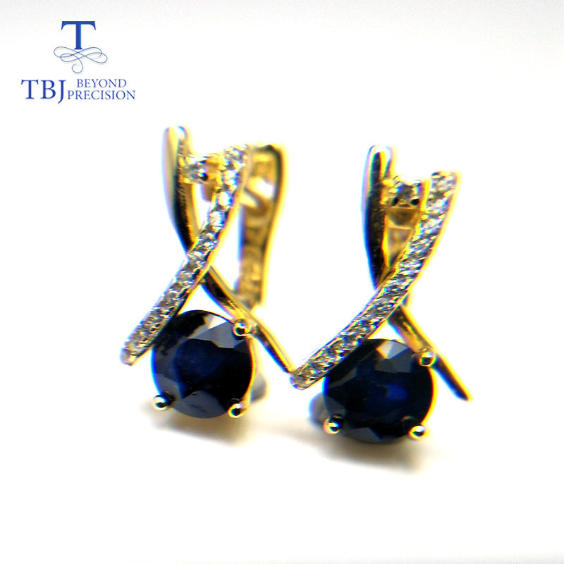 TBJ,New design Clasp earring with natural blue sapphire precious gemstone jewelry 925 sterling silver for girls women as gift