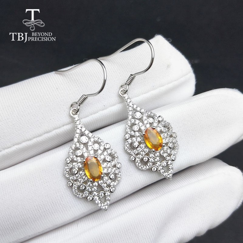 TBJ,New design earring with natural fancy color Sapphire gemstone,earring in 925 sterling silver for women with gift box