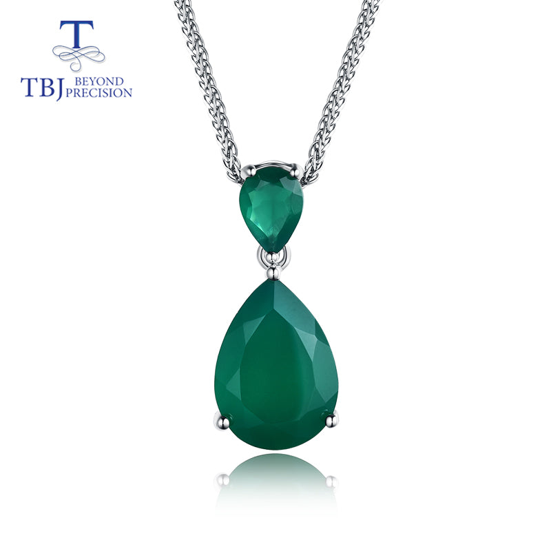 TBJ,New elegant pendant with Natural green agate gemstone in 925 sterling silver charming jewelry for women mom with gift box