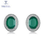 TBJ,New stud earring with natural green agate in 925 sterling silver jewelry simple classic elegant design for women lady gift