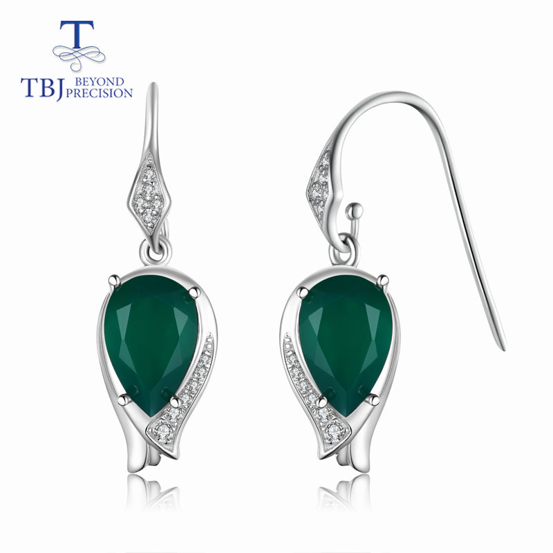 TBJ,New style blooming flower Hook earring natural green agate gemstone in 925 sterling silver nice jewelry best gift for lady