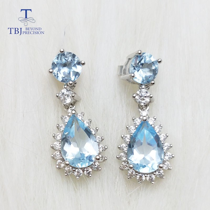 TBJ,Popular Genuine earring with sky blue topaz gemstone earring in 925 sterling silver fine jewelry for girls with gift box