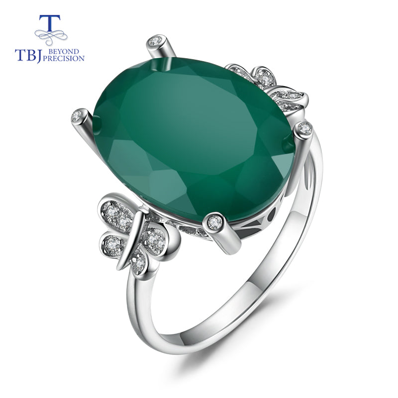 TBJ,Popular Genuine ring with charming natural green agate in 925 sterling silver nice jewelry for women mom wife daily wear