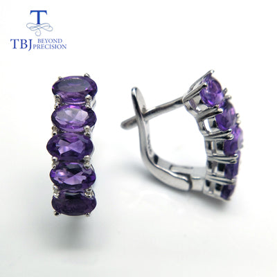 TBJ,Romantic Clasp earring with natural africa amethyst gemstone earring in 925 sterling silver elegant design for women as gift