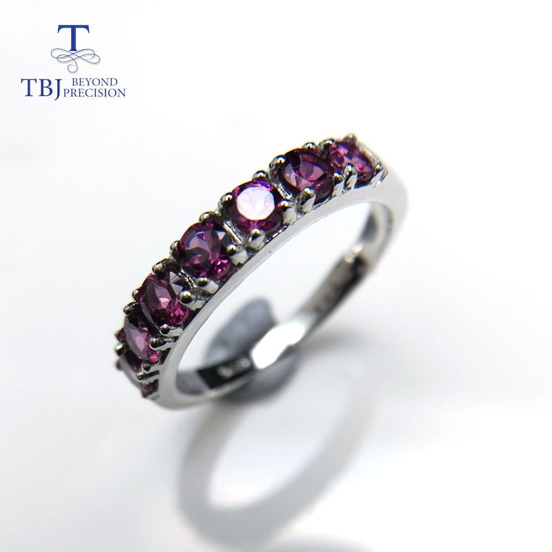 TBJ,Simple and elegant Ring with natural brazil rhodolite garnet gemstone in silver best gift for girls daily wear with box