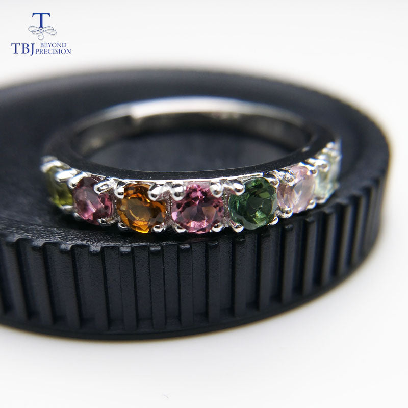 TBJ,Simple and elegant natural fancy color tourmaline Ring in 925 sterling silver fine jewelry for girl as fashion gift with box