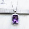 TBJ,Simple design necklace natural amethyst cushion 10*14 6ct gemstone pendant with chains in 925 silver jewelry with gift box