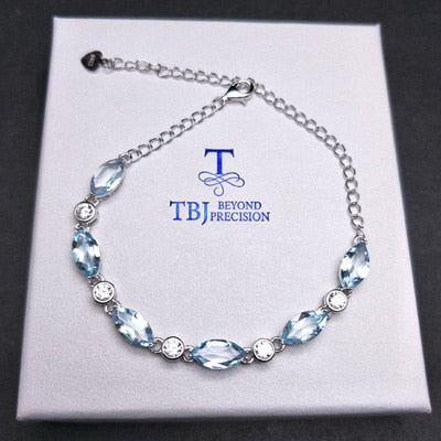 TBJ,Simple natural blue sky topaz bracelet in 925 sterling silver shiny jewelry for girls women as birthd anniversary gift