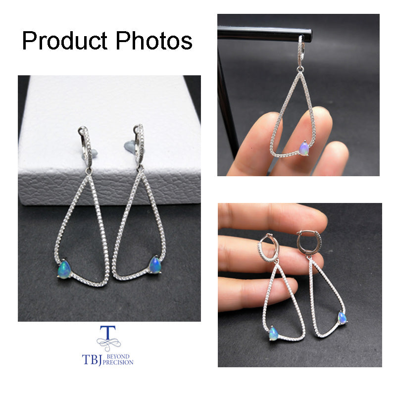 TBJ,Stylish earring 925 silver with natural ethiopian Opal ,simple and elegant clap earring for lady as gift with jewelry box