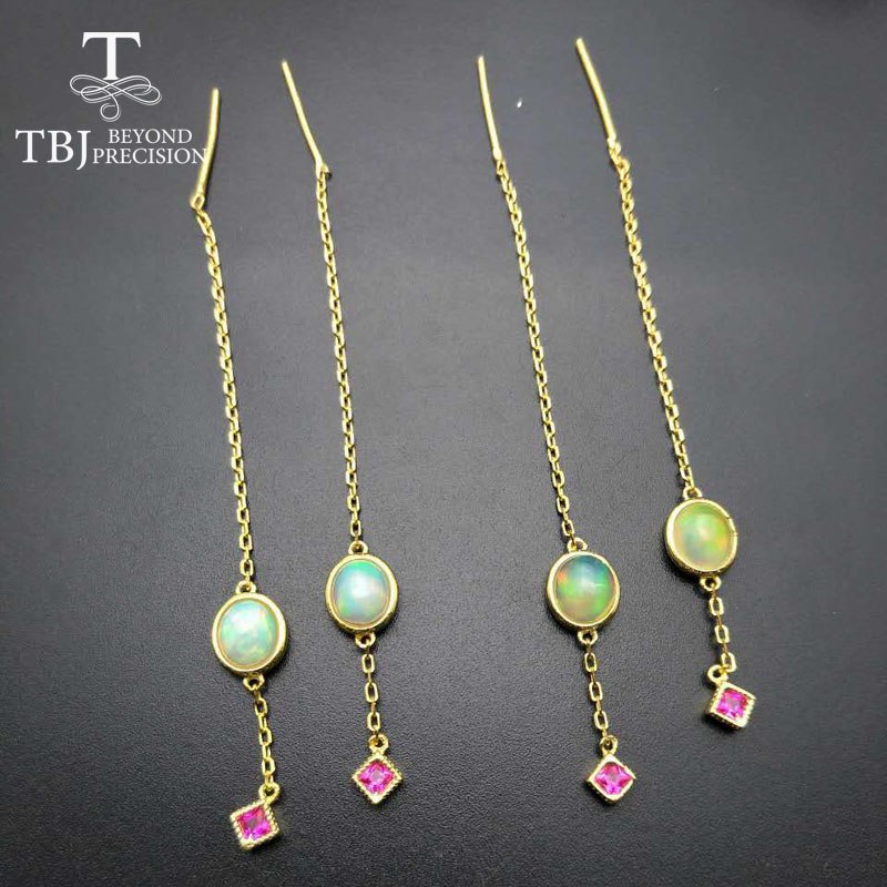 TBJ,Top quality ethiopian opal 1.2ct oval 5*6mm gemstone earring earring in 925 sterling silver precious gemstone earring