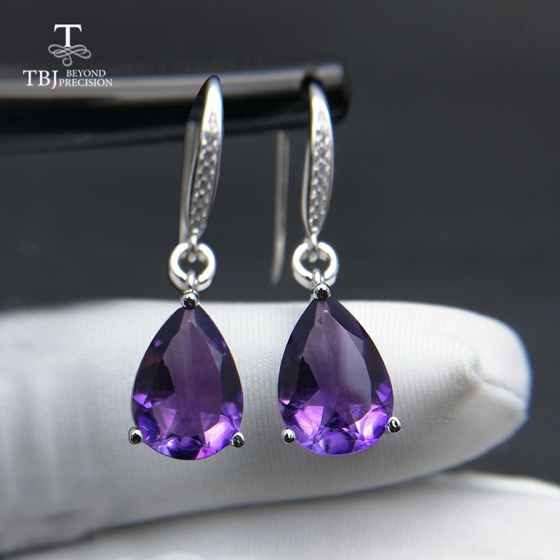 TBJ,Water Drop 6ct Genuine african amethyst gemstone Dangle hook Earrings Pure 925 Sterling Silver Fine Jewelry For Women