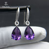 TBJ,Water Drop 6ct Genuine african amethyst gemstone Dangle hook Earrings Pure 925 Sterling Silver Fine Jewelry For Women