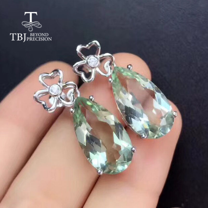 TBJ,big Drop Earrings with natural green amethyst gemstone in 925 sterling silver,fine jewelry for women & girl with gift box