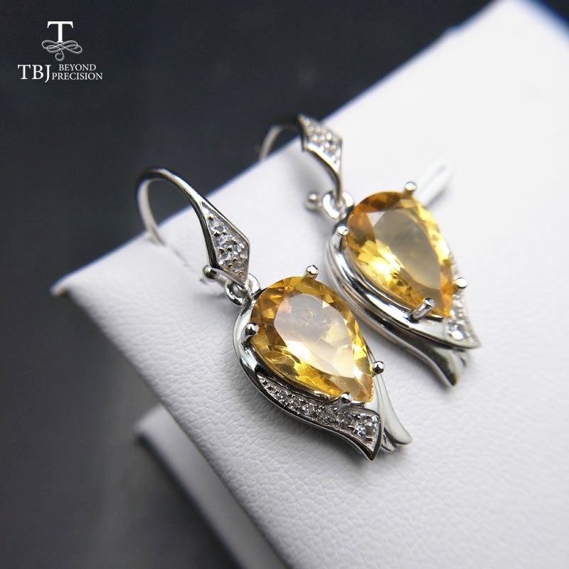 TBJ,blooming flower Hook earrings with natural brazil citrine pear 8*12 6ct up gemstone in 925 sterling silver for girls gift